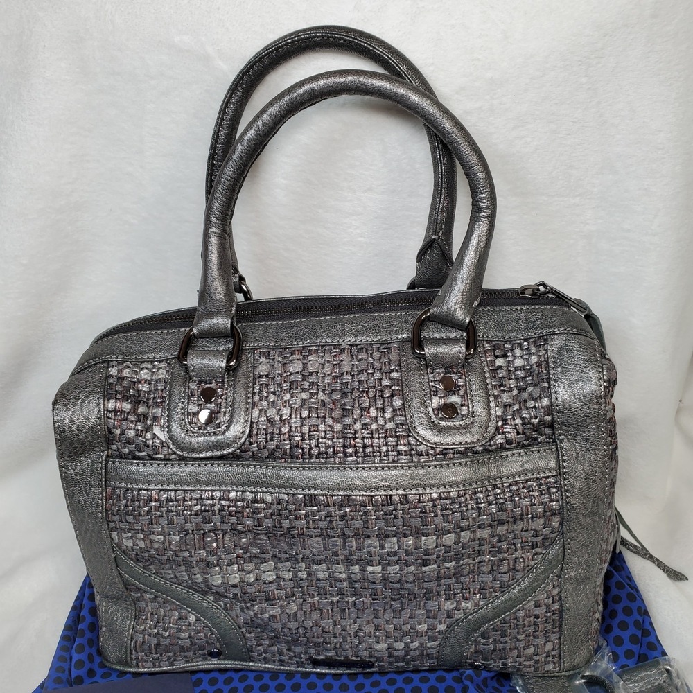 Rebecca MInkoff Gunmetal Silver Weave Mob Wife MAB Bombe Satchel Bag Luxury - Picture 4 of 9